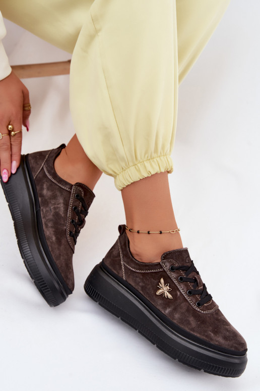 Faux-Suede Schuhe mit Plattform Vinceza 41523 schokoladenbraun