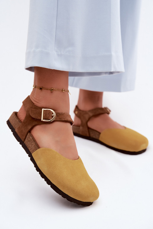 Leder-Suede Sandalen mit geschlossenen Zehen Tai turiciejka H7365-07 gelb