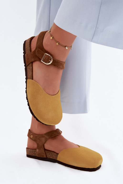 Haut INildledersandalen für DamenZakrytymi Palcami Es mussciejka H7365-07 gelbe Farbe