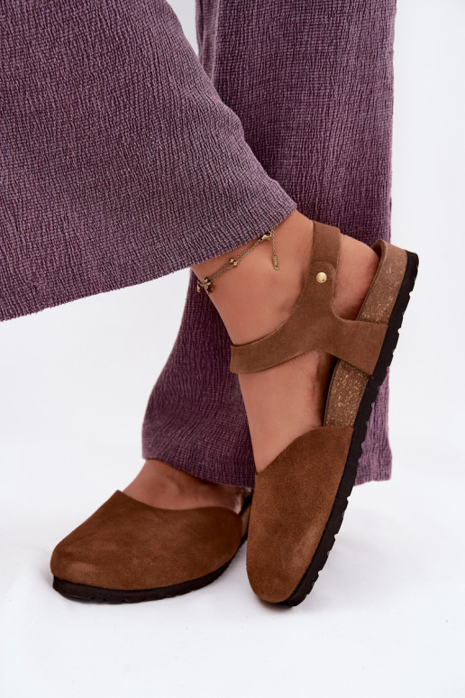 Haut INildledersandalen für DamenZakrytymi Palcami Es mussciejka H7365-02 braune Farbe