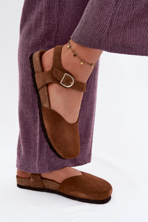 Haut INildledersandalen für DamenZakrytymi Palcami Es mussciejka H7365-02 braune Farbe