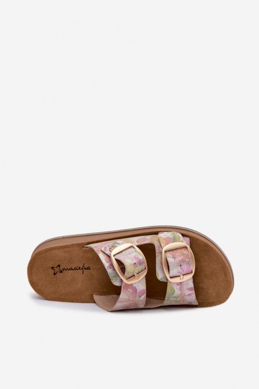Lederne gemusterte Slipper mit Schnallen in verschiedenen Farben