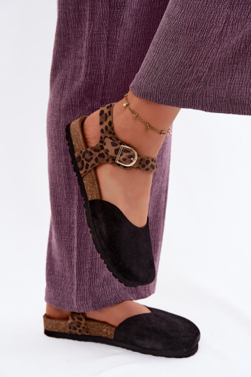 Lederne Damen-Suede-Sandalen mit geschlossenen Zehen in Schwarz