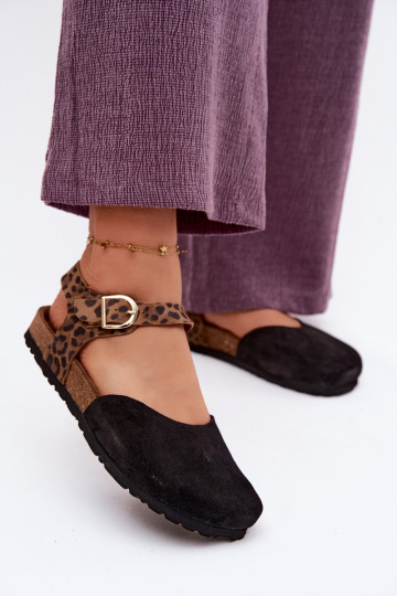 Lederne Damen-Suede-Sandalen mit geschlossenen Zehen in Schwarz 2