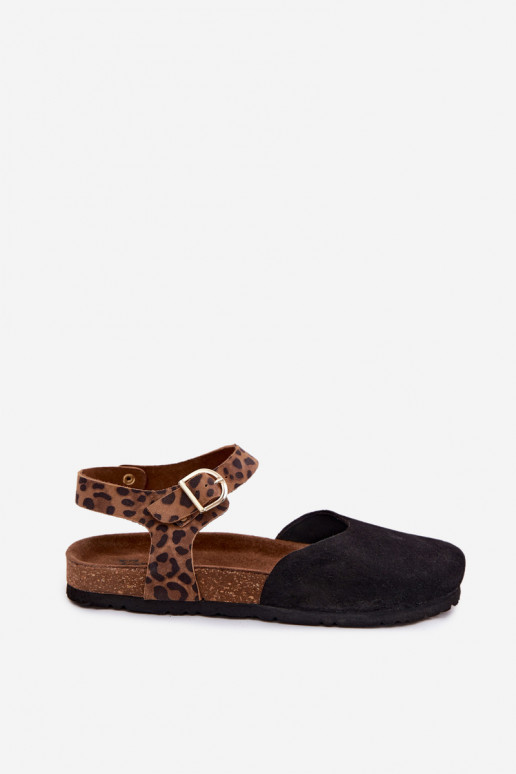 Haut INildledersandalen für DamenZakrytymi Palcami Es mussciejka H7365-01 schZuarze Farbe