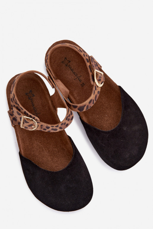 Haut INildledersandalen für DamenZakrytymi Palcami Es mussciejka H7365-01 schZuarze Farbe