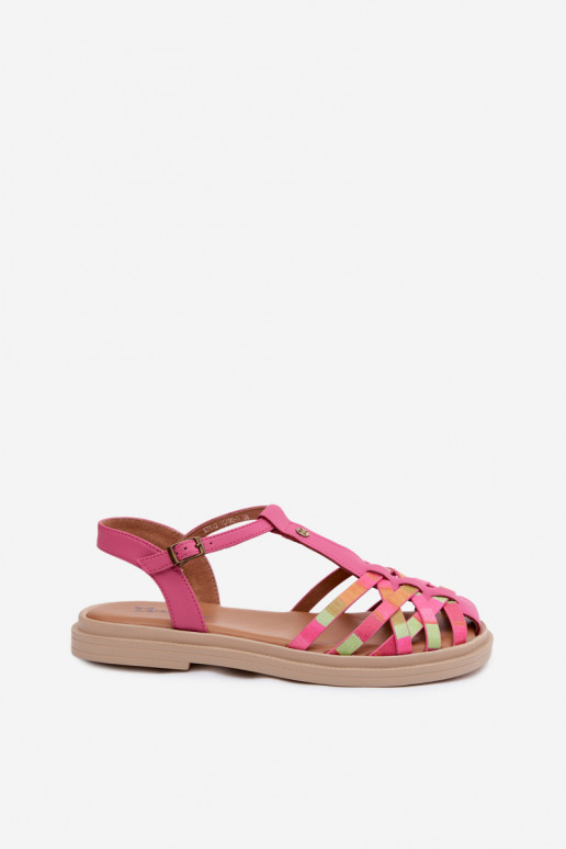 Haut Flache Sandalen für Damen mit Streifen Es mussciejka K7442-15 pinke Farbe