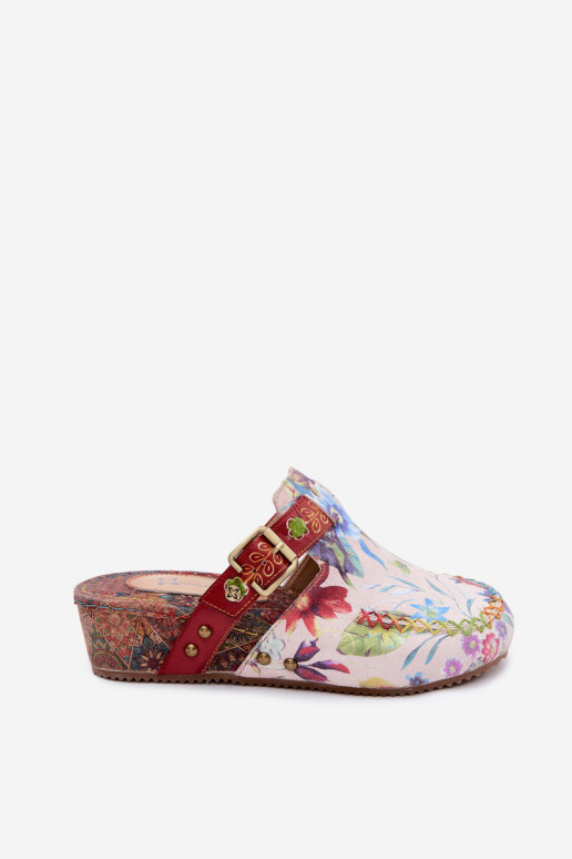 Lederhausschuhe Mule Feminin mit einer Plattform mit Blumen Es mussciejka K7409-15 Verschiedene Farben