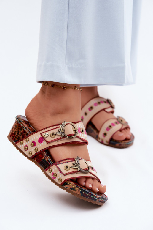 Haut Gemustert Damenhausschuhe mit einer Plattform Es mussciejka K7406-04 Verschiedene Farben