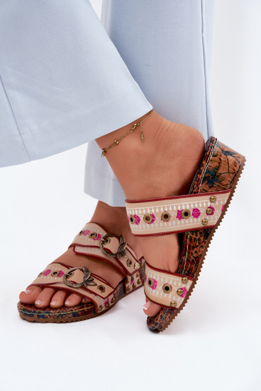 Haut Gemustert Damenhausschuhe mit einer Plattform Es mussciejka K7406-04 Verschiedene Farben