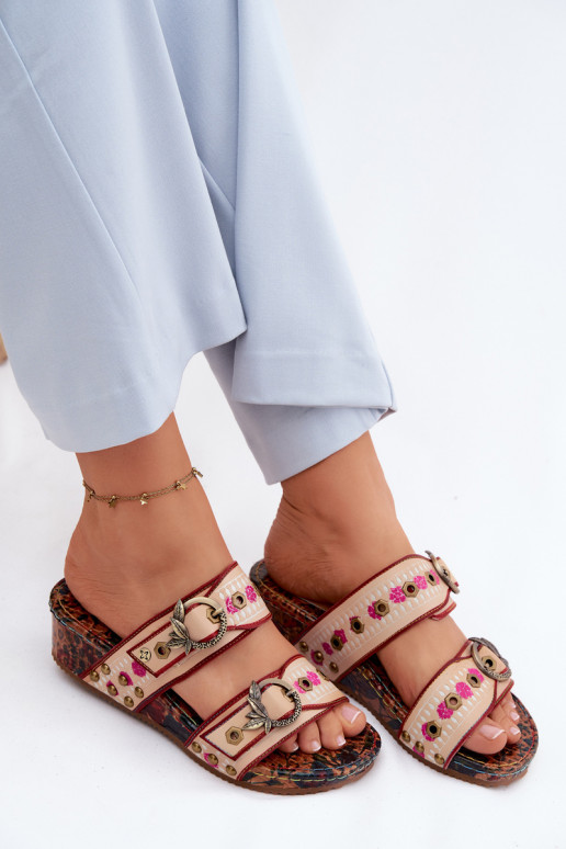 Lederne gemusterte Damen-Slipper mit Plattform in verschiedenen Farben