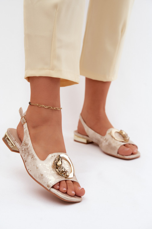 Flache Sandalen für Damen mit Ornamenten S.Barski KV61-6024 goldene Farbe