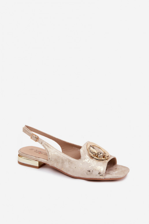 Flache Sandalen für Damen mit Ornamenten S.Barski KV61-6024 goldene Farbe