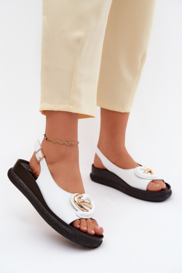Lederne Plattform-Sandalen mit Ornamenten in Weiß 2