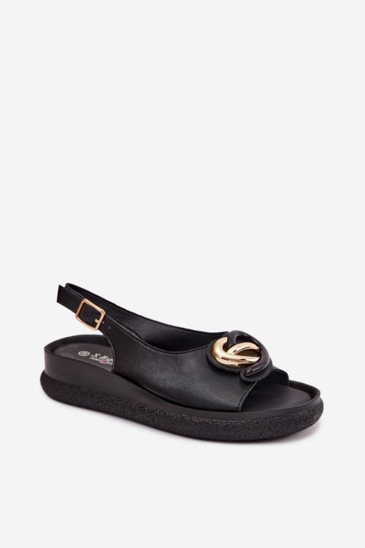 Lederne Plattform-Sandalen mit Ornamenten in Schwarz