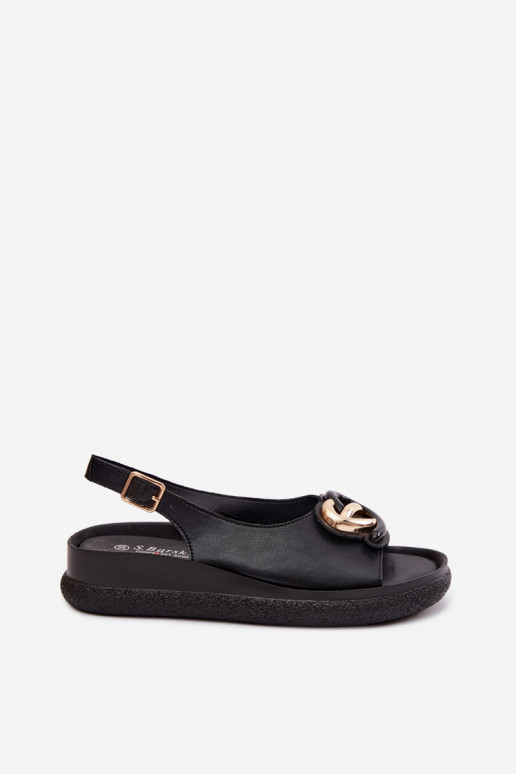 Lederne Plattform-Sandalen mit Ornamenten in Schwarz