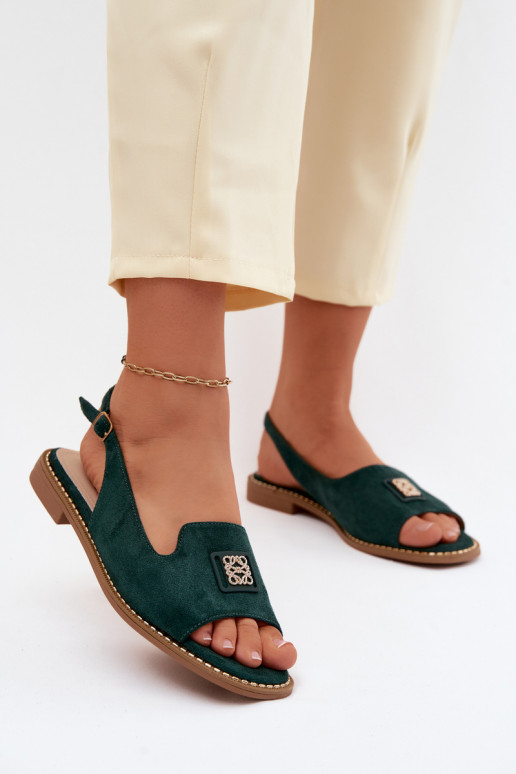 Damensandalen mit breiten Absätzen Mit Dekorationen Detalem S.Barski KV61-6015 grüne Farbe