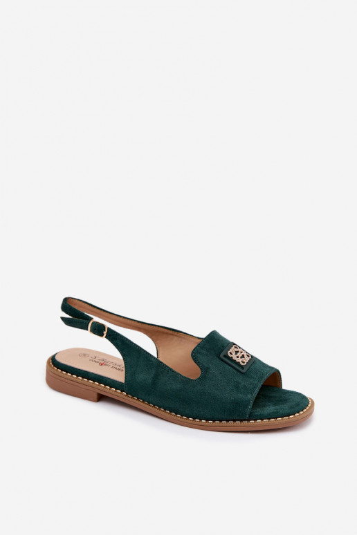 Damensandalen mit breiten Absätzen Mit Dekorationen Detalem S.Barski KV61-6015 grüne Farbe