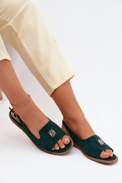 Damen-Sandalen mit breiten Absätzen und dekorativen Details S.Barski KV61-6015 grün