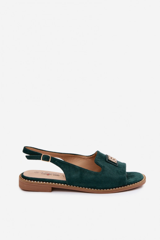 Damensandalen mit breiten Absätzen Mit Dekorationen Detalem S.Barski KV61-6015 grüne Farbe