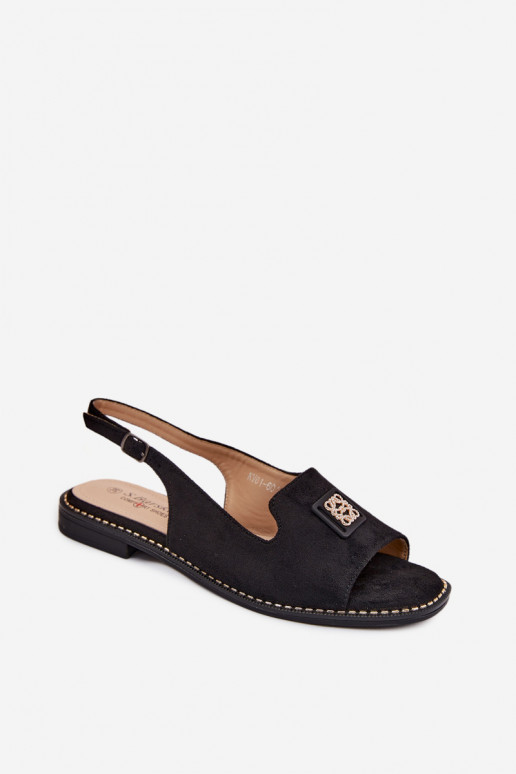 Damensandalen mit breiten Absätzen Mit Dekorationen Detalem S.Barski KV61-6015 schZuarze Farbe