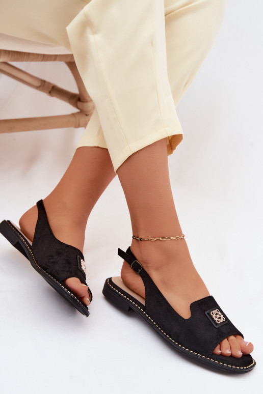 Damen-Sandalen mit breiten Absätzen und dekorativen Details S.Barski KV61-6015 schwarz