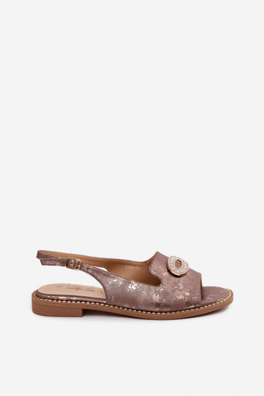 Flache Sandalen für Damen mit Ornamenten S.Barski KV61-6040 braune Farbe