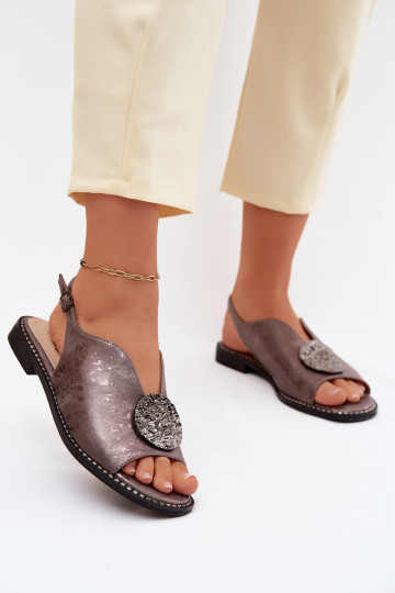 Damen-Sandalen mit breiten Absätzen und Ornamenten S.Barski KV61-6035 grau 2