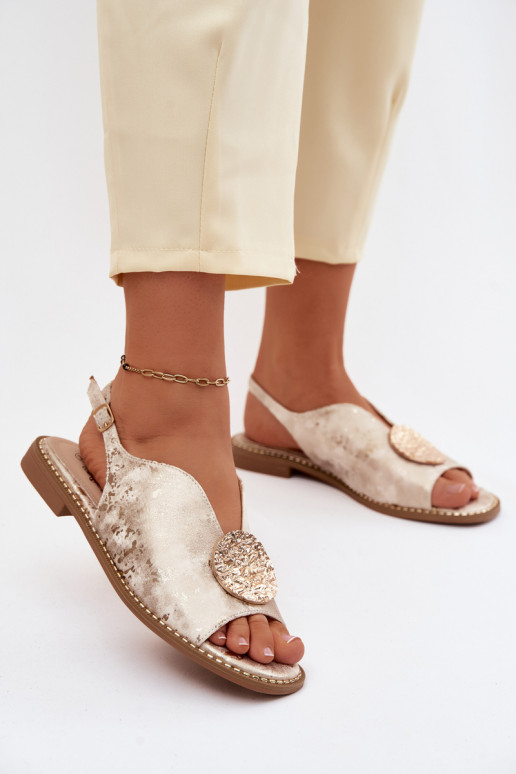 Damen-Sandalen mit breiten Absätzen und Ornamenten S.Barski KV61-6035 goldfarben