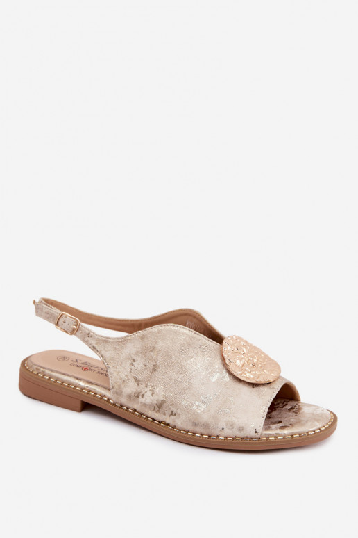 Damen-Sandalen mit breiten Absätzen und Ornamenten S.Barski KV61-6035 goldfarben