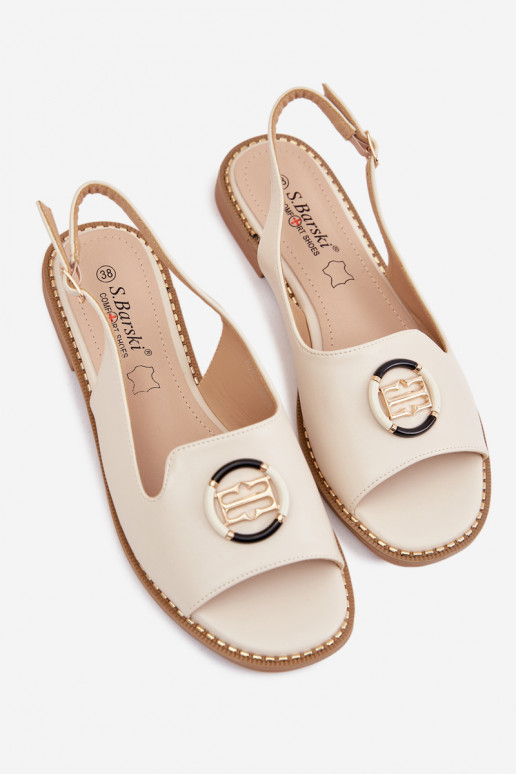 Damen-Sandalen mit breiten Absätzen und Ornamenten S.Barski KV61-6037 cremefarben