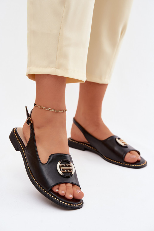 Damensandalen mit breiten Absätzen mit Ornamenten S.Barski KV61-6037 schZuarze Farbe