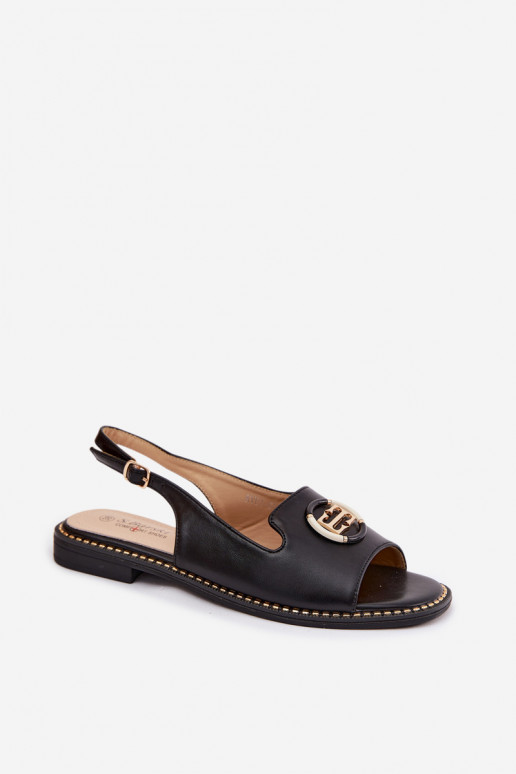 Damensandalen mit breiten Absätzen mit Ornamenten S.Barski KV61-6037 schZuarze Farbe