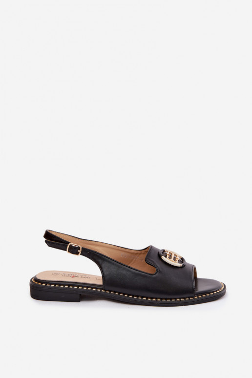 Damensandalen mit breiten Absätzen mit Ornamenten S.Barski KV61-6037 schZuarze Farbe