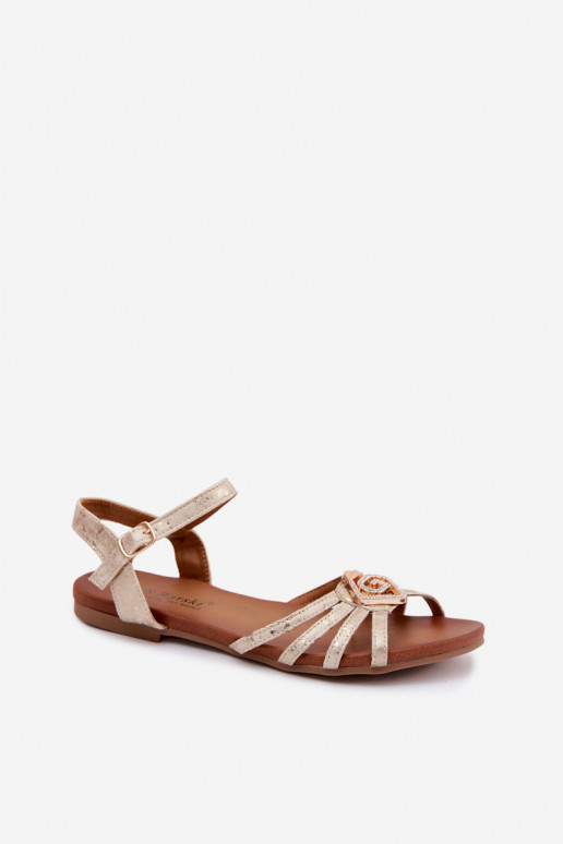 Flache Sandalen für Damen mit Riemen und Dekoration S.Barski KV61-6056 goldfarben