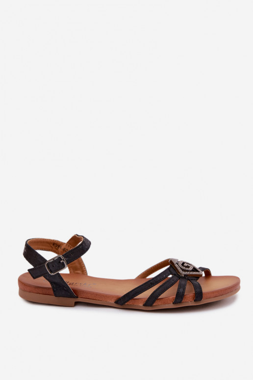 Flache Sandalen für Damen mit Streifen Und Dekoration S.Barski KV61-6056 schZuarze Farbe