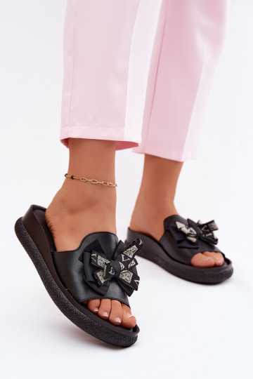 Damenhausschuhe Ermöglichtturleder mit Bändern S.Barski KV61-6061 schZuarze Farbe 2