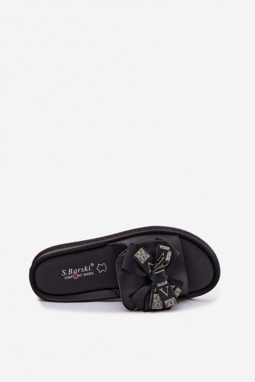 Damen-Pantoletten aus natürlichem Leder mit Schleifen S.Barski KV61-6061 schwarz