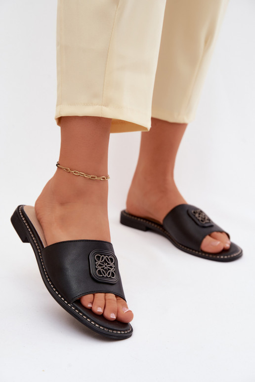 Hausschuhe Ermöglichtturleder mit breiten Absätzen Ozdoba S.Barski KV61-6019 schZuarze Farbe