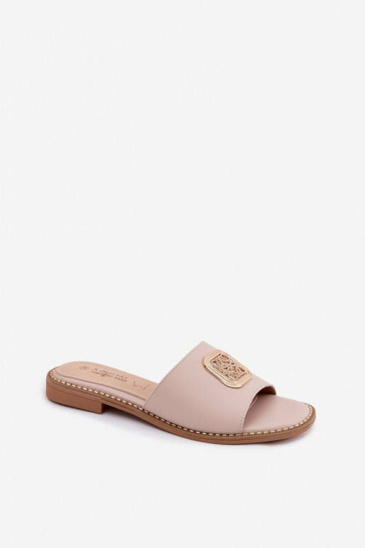 Natürliche Lederpantoletten mit breiten Absätzen S.Barski KV61-6019 in Hautfarbe