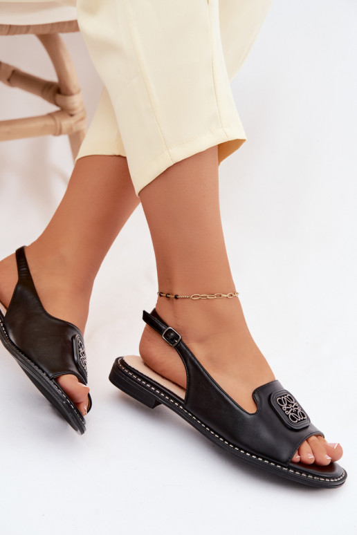 Damen Sandalen mit breiten Absätzen und Ornamenten S.Barski KV61-6016 schwarz