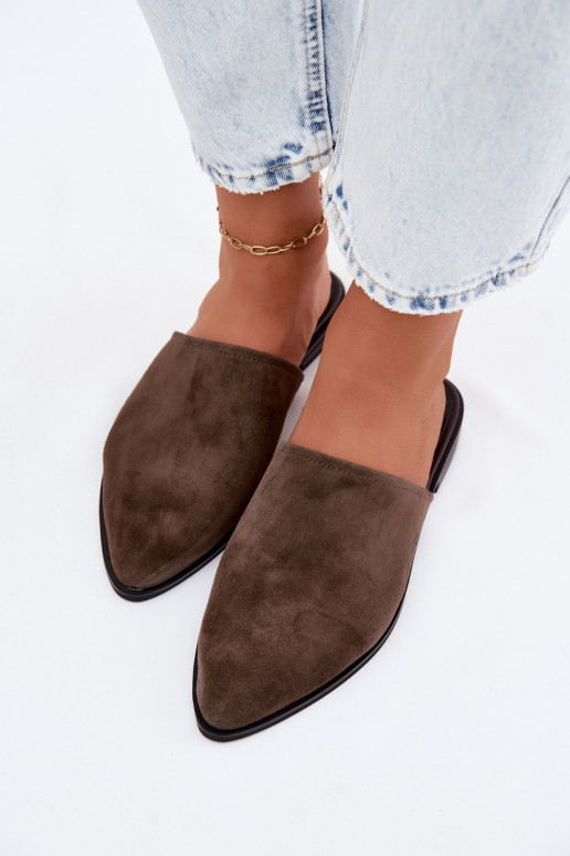 Haut INildlederpantoffeln Mule FrauenZuohnung D&A JC61-1004 Khaki-Farbe