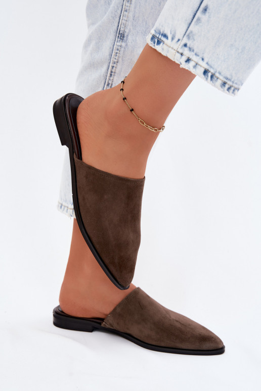 Haut INildlederpantoffeln Mule FrauenZuohnung D&A JC61-1004 Khaki-Farbe