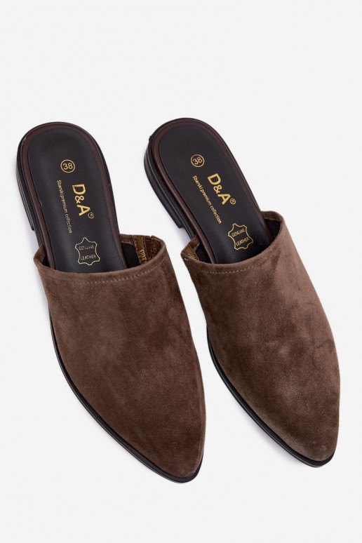 Haut INildlederpantoffeln Mule FrauenZuohnung D&A JC61-1004 Khaki-Farbe