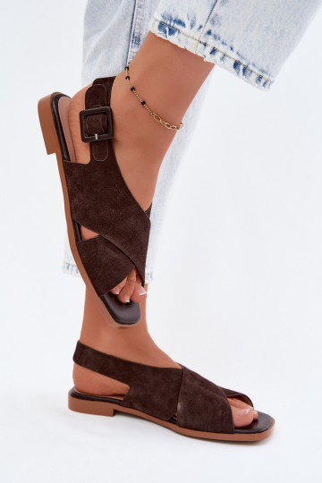 Wildleder-Sandalen mit breiten Absätzen D&A JC61-1001 schokoladenbraun