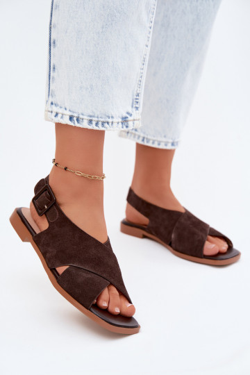 Wildleder-Sandalen mit breiten Absätzen D&A JC61-1001 schokoladenbraun 2
