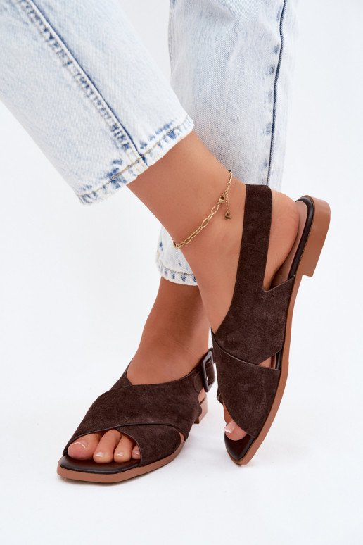 Wildleder-Sandalen mit breiten Absätzen D&A JC61-1001 schokoladenbraun