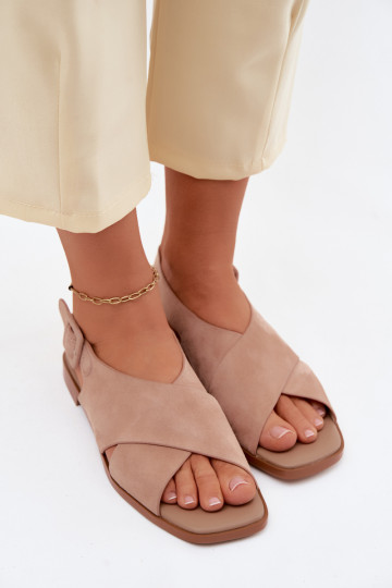Wildleder-Sandalen mit breiten Absätzen D&A JC61-1001 sandfarben