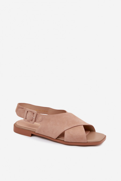 Wildleder-Sandalen mit breiten Absätzen D&A JC61-1001 sandfarben