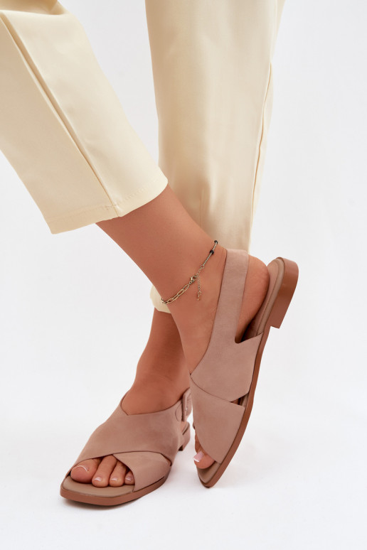 Wildleder-Sandalen mit breiten Absätzen D&A JC61-1001 sandfarben